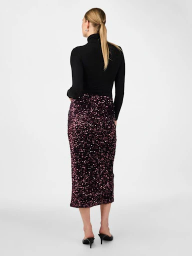 ATIVO Sequin Split Skirt in Burgundy Plum - Image 4
