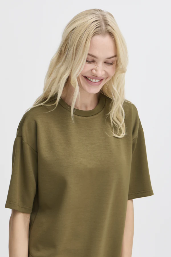 BANA 16 Super Soft Short Sleeve Sweatshirt in Kalamata Khaki Green - Image 5