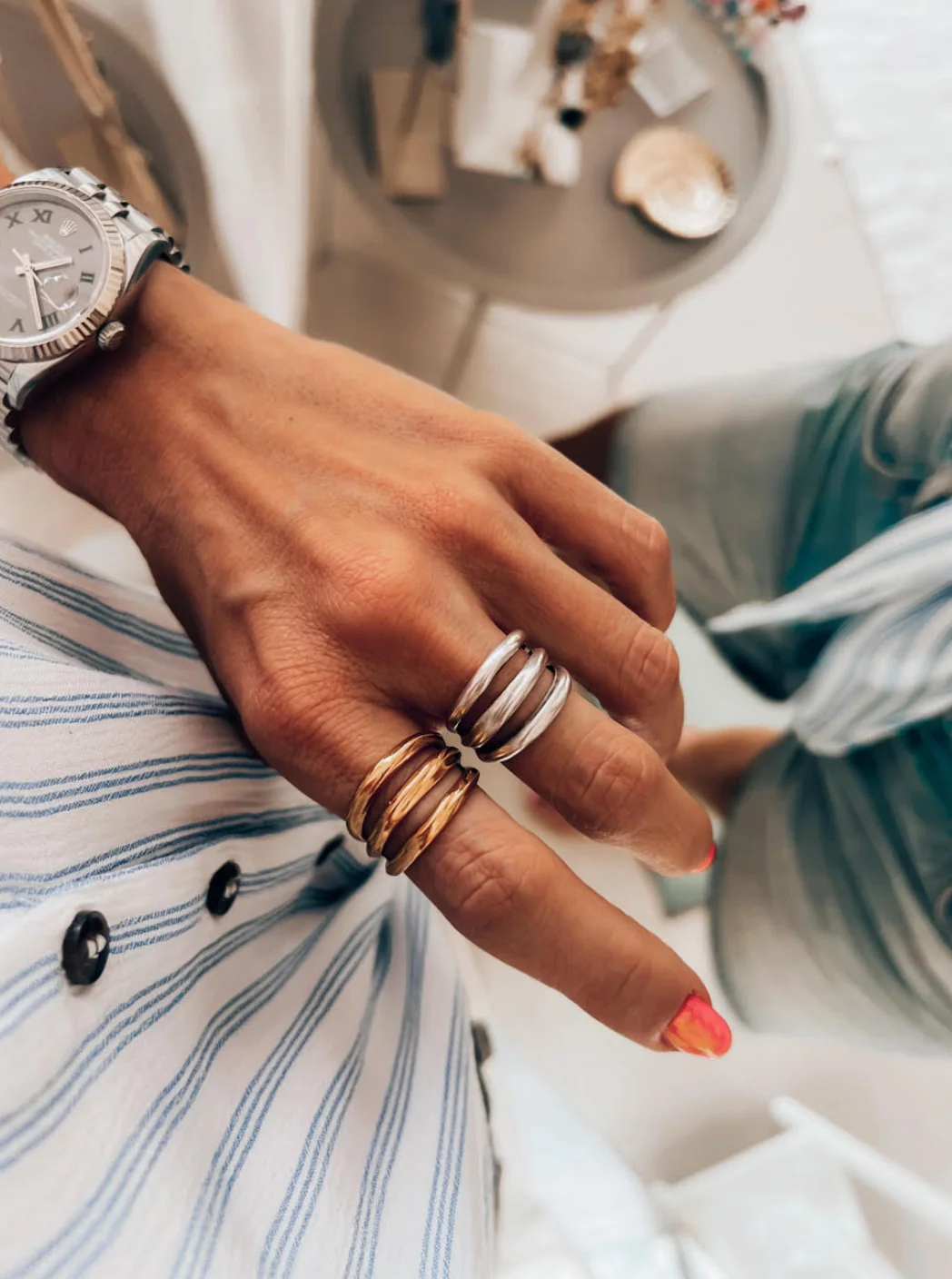 CRYPTO Triple Line Silver Statement Ring - Image 4