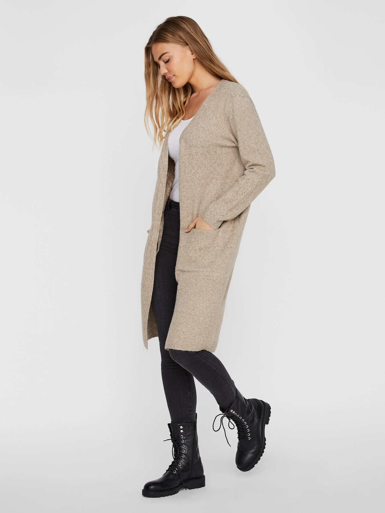 Doffy Open Cardigan in Sand - Image 3