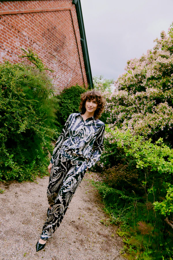 FLAIR Paisley Silk Feel Trousers in Monochrome - Image 10