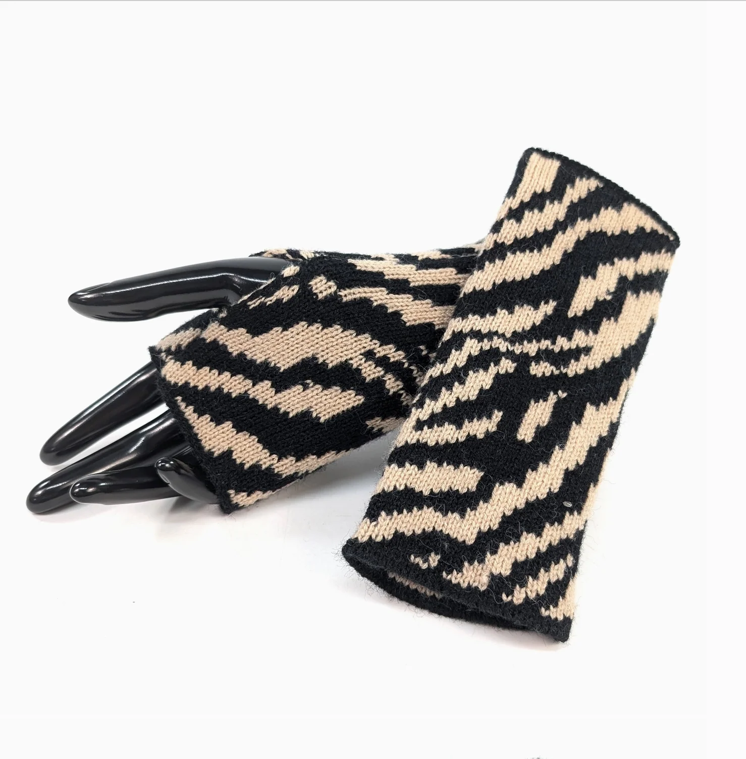 GALIA Zebra Animal Print Fingerless Gloves - Image 3