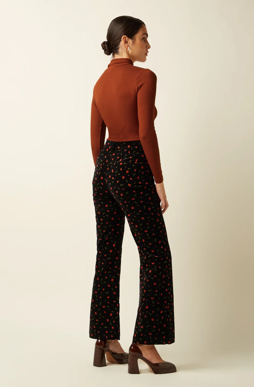 IDA Zip Front Velvet Corduroy Rose Nival Print Floral Trousers - Image 3