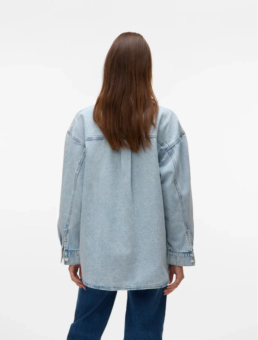 JENNIE Oversized Denim Shirt Jacket in Light Wash - Image 4