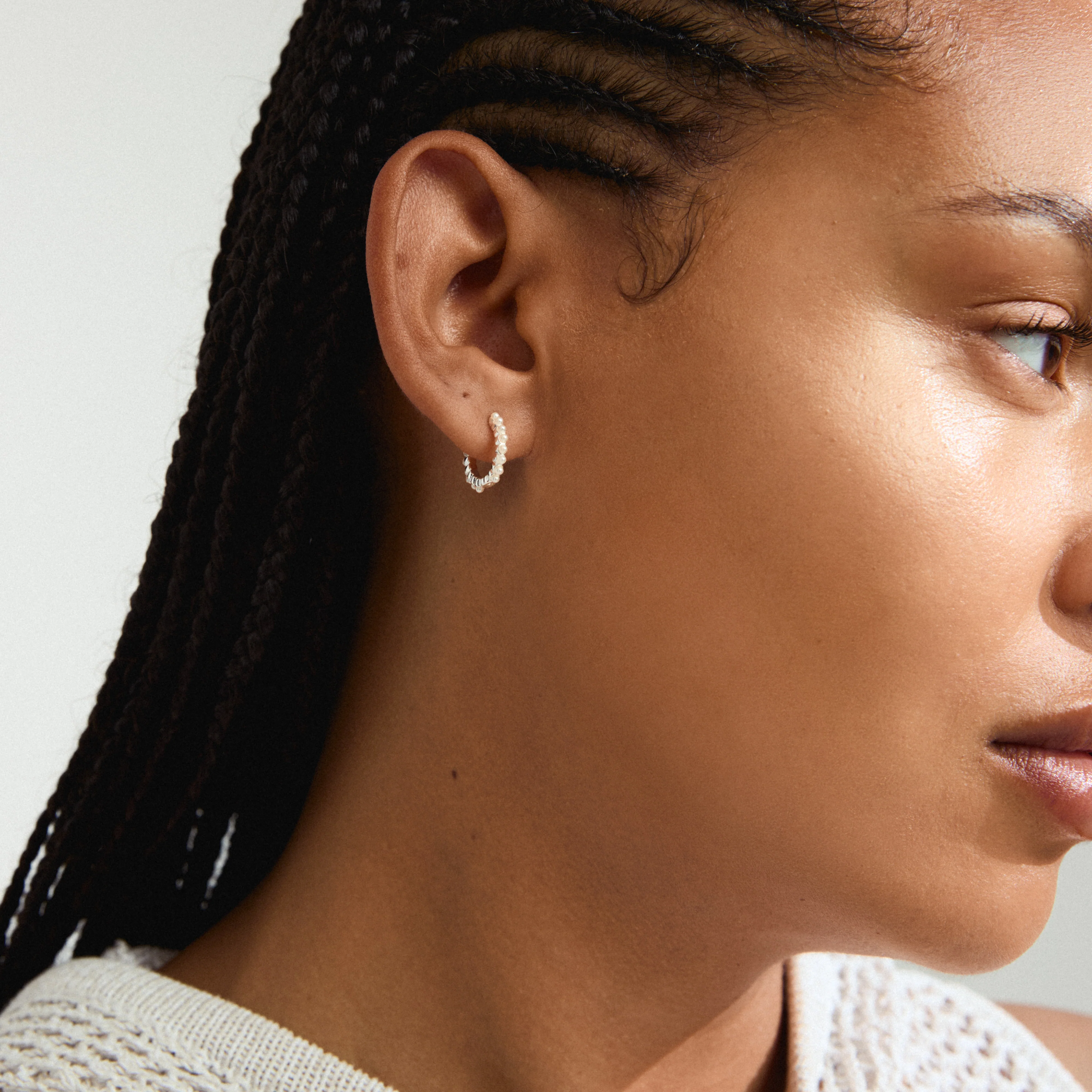 KAILA Silver Plated Pearl Hoop Earrings - 6053 - Image 3