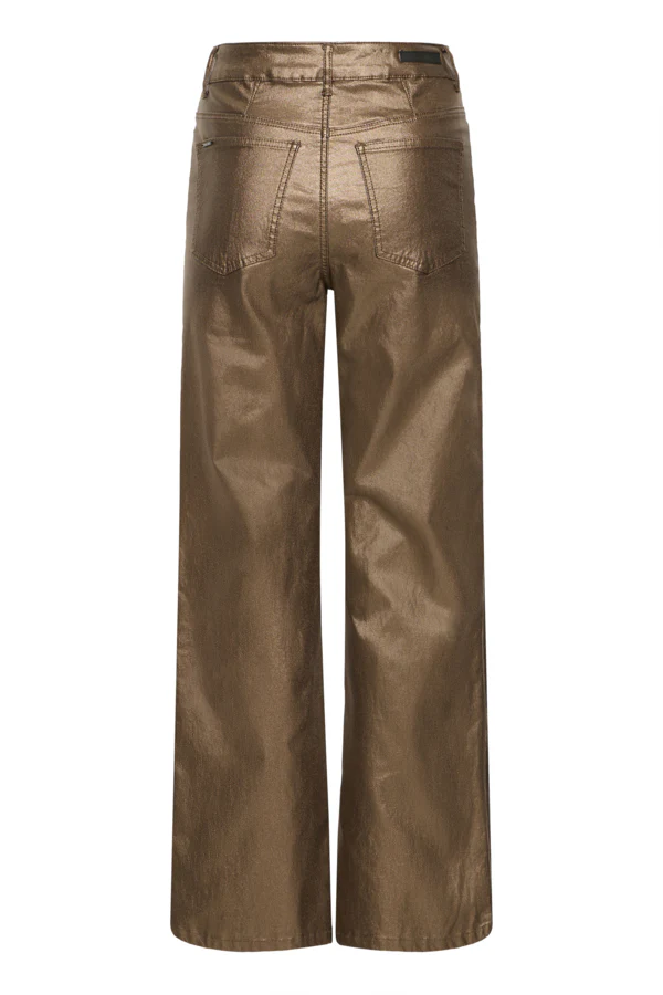 KIKO Wide Leg Metallic Vegan Leather Trousers in Antique Bronze - Image 2