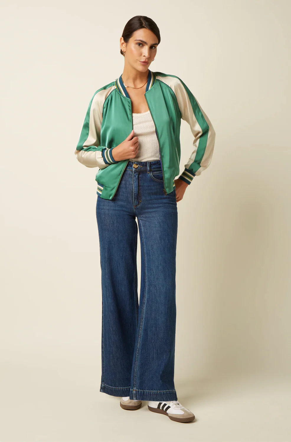 LAZOU Silky Reversible Embroidered Bomber jacket in Fir Green and Blue - Image 3