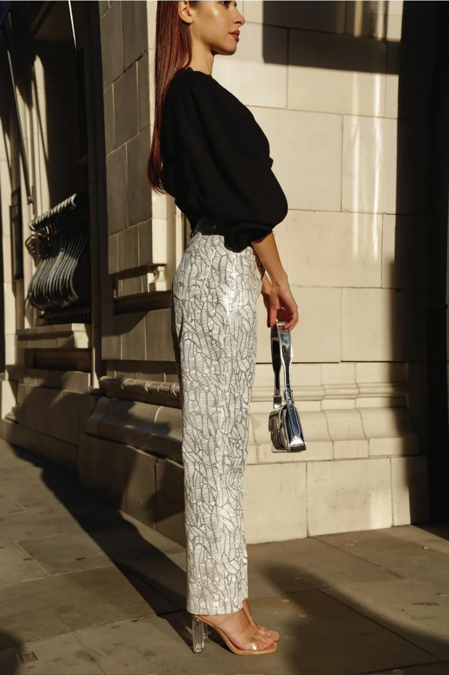 Lupe Straight Printed Metallic Trousers - Image 3