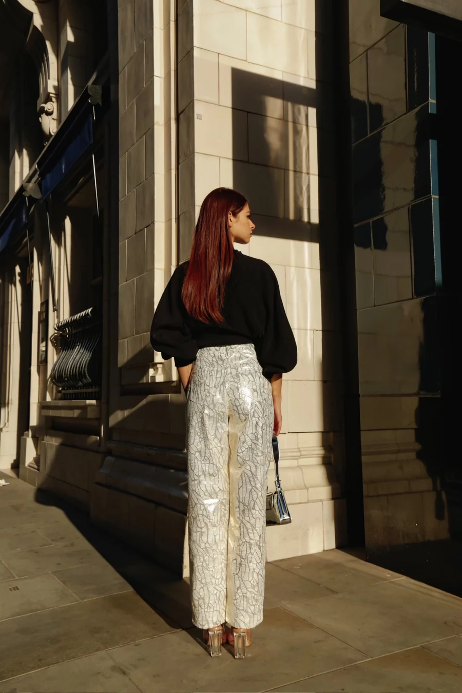 Lupe Straight Printed Metallic Trousers - Image 4