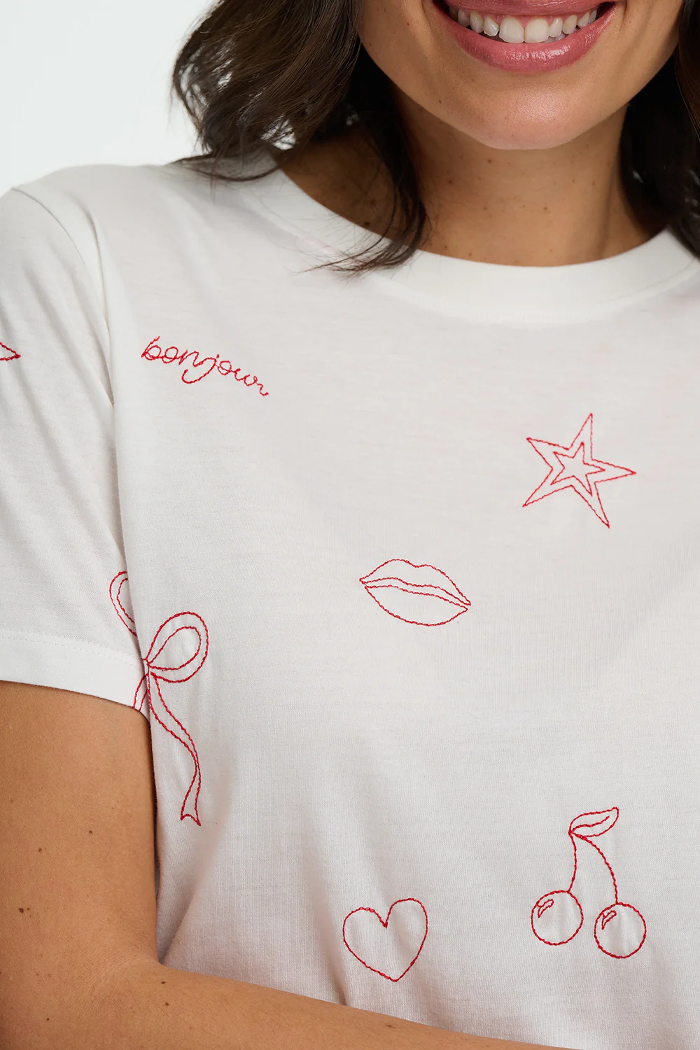 MAGGIE Classic White Tee with French Embroidary - Image 4