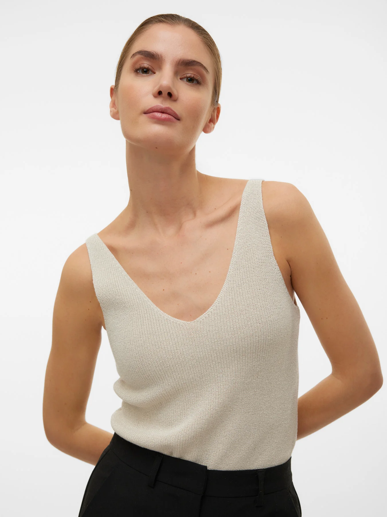 NEWLEX Fine Sparkle Fleck Lurex Knit Top in Birch Cream - Image 6