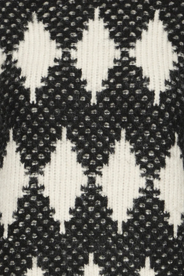 OMHU Jacquard Diamond Black and White Roll Neck Jumper - Image 4