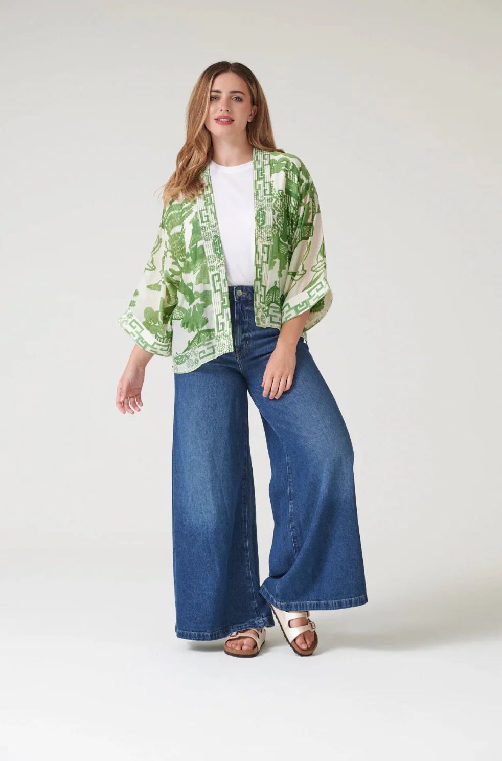 One Hundred Stars Lightweight Short Kimono in Green Giant Willow Print - KIMGIWGRN - Image 9