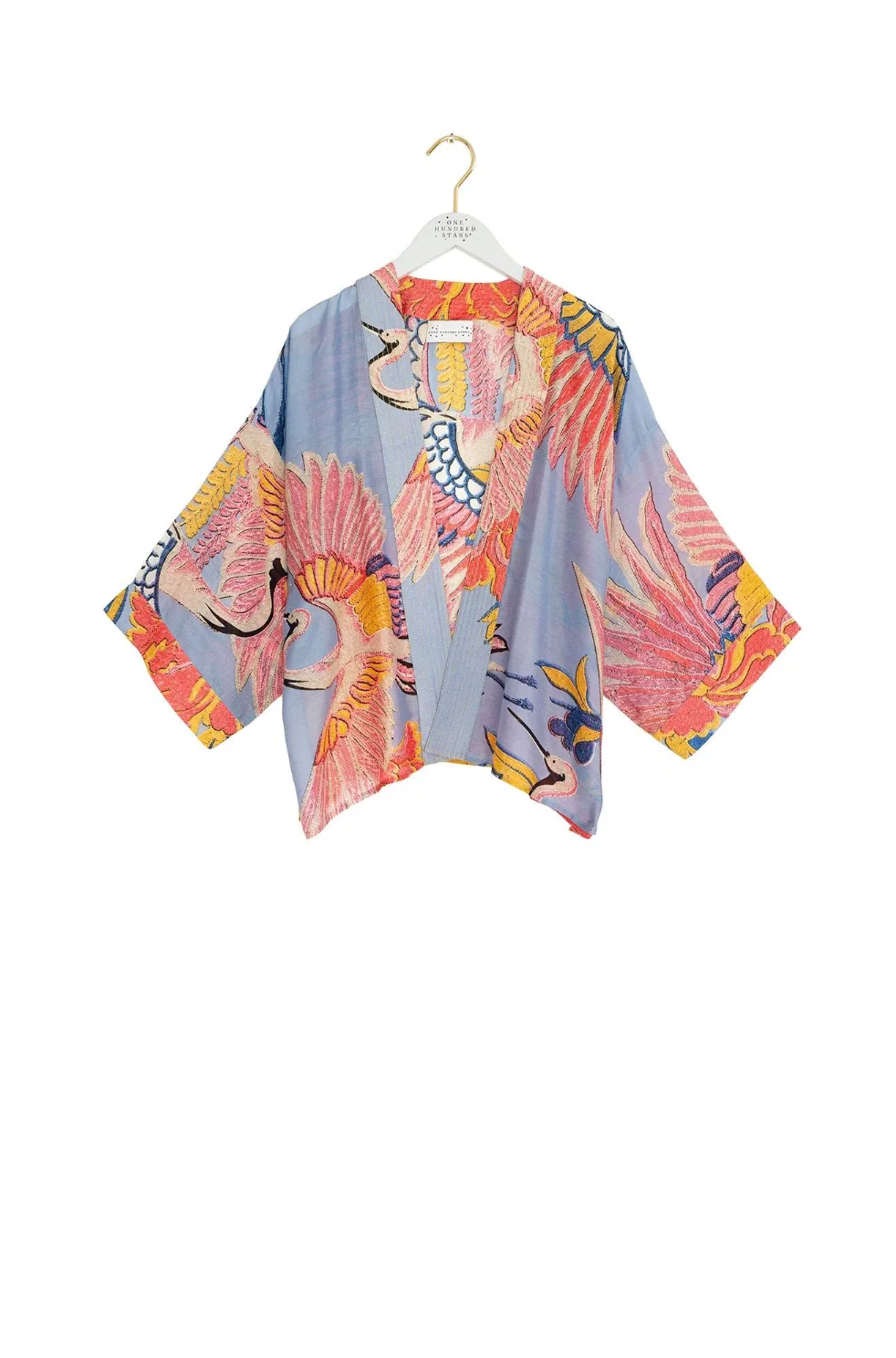 One Hundred Stars Lightweight Short Kimono in Periwinkle Crane Print - KIMCRAPWK - Image 6