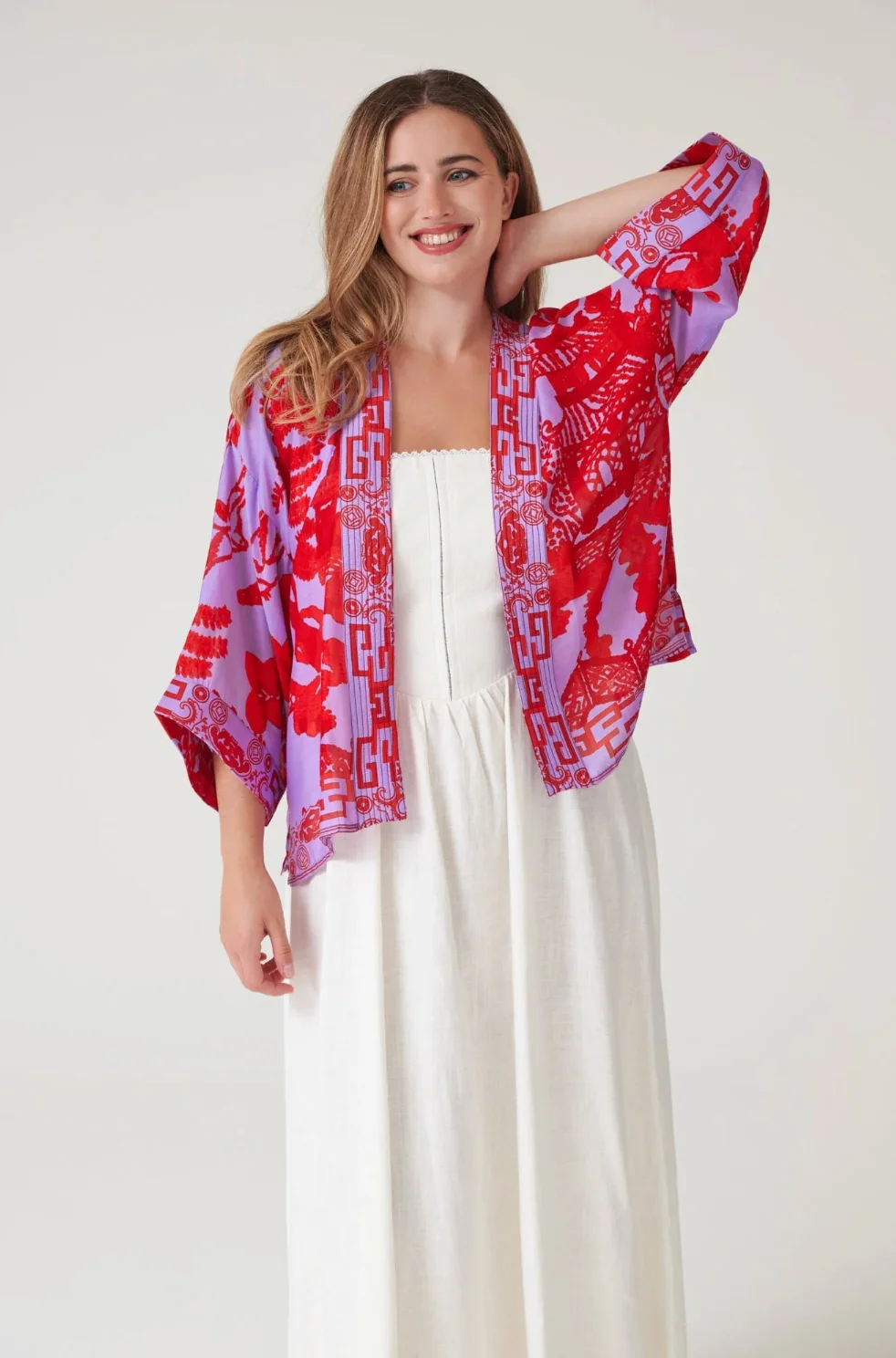 One Hundred Stars Lightweight Short Kimono in Violet Giant Willow Print - KIMGIWVIO - Image 4