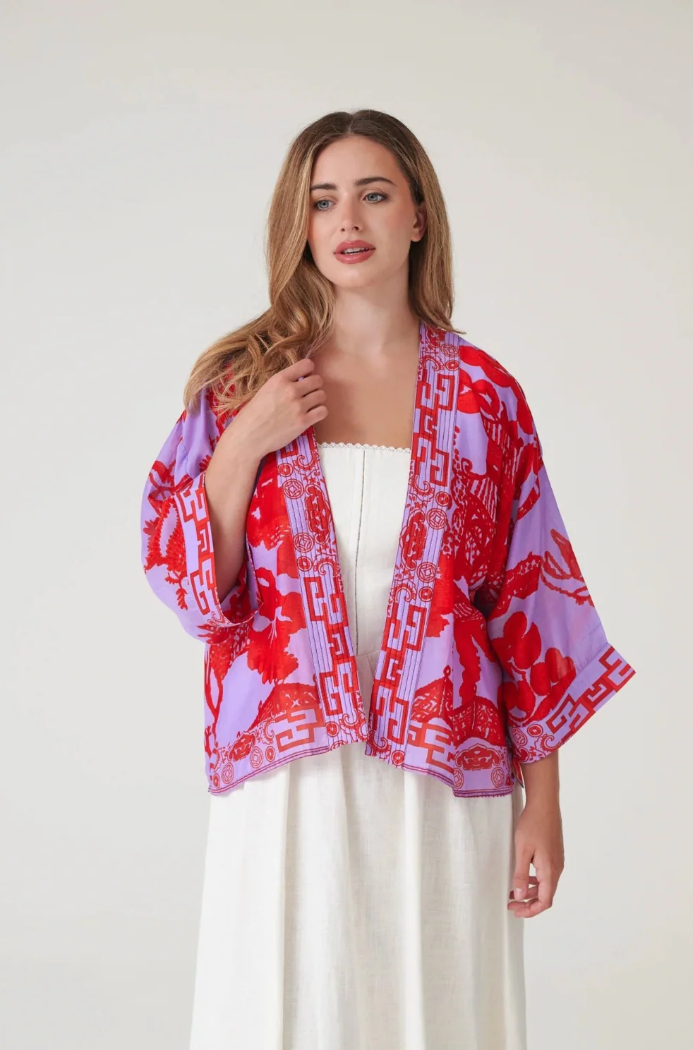 One Hundred Stars Lightweight Short Kimono in Violet Giant Willow Print - KIMGIWVIO - Image 6
