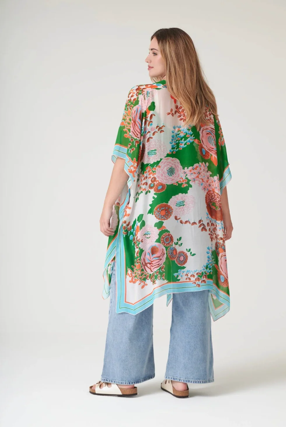 One Hundred Stars Lightweight Throwover in Green Kitsch Bouquet Print - THRKITGRN - Image 4