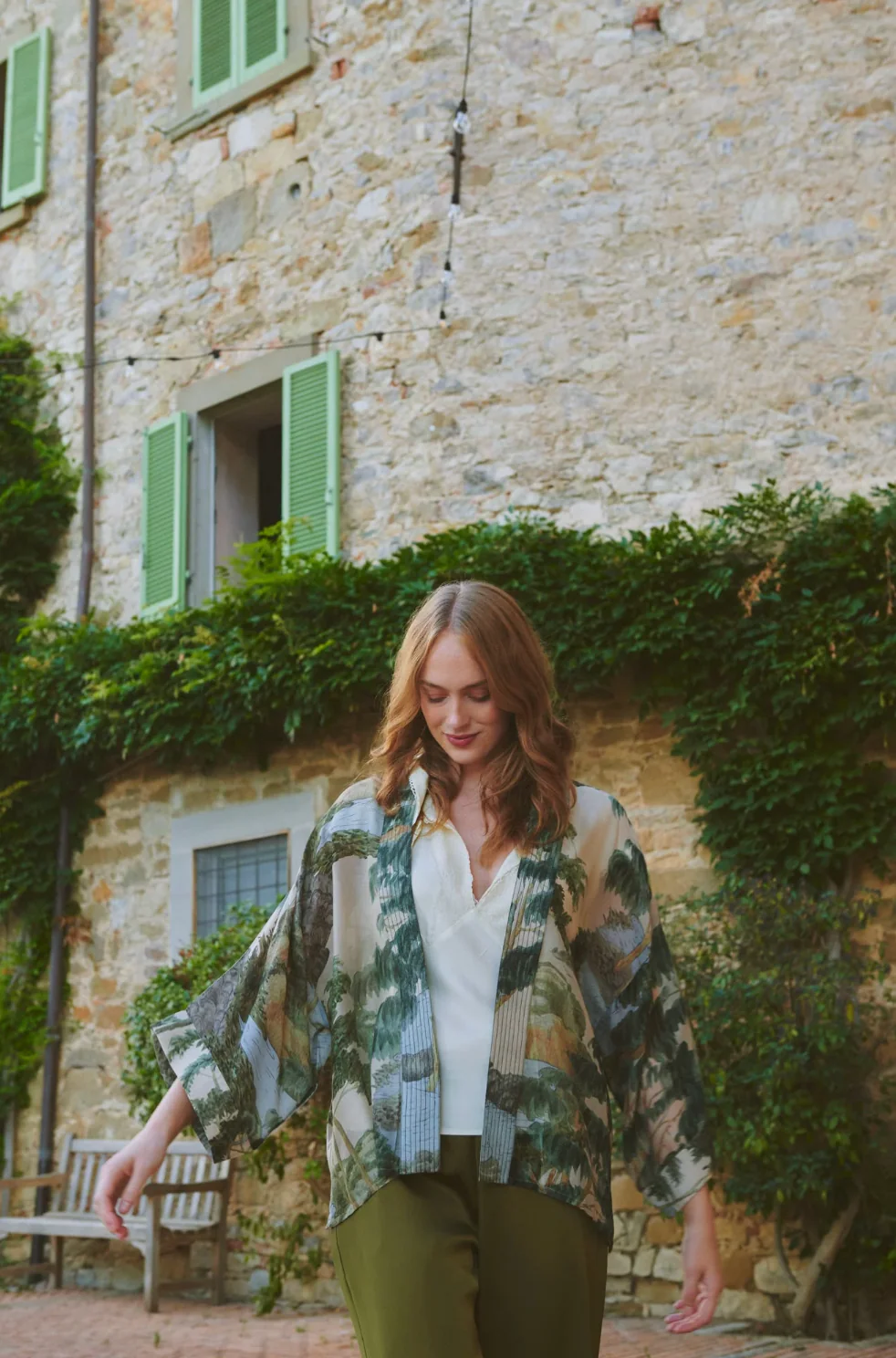 One Hundred Stars Print Short Kimono Jacket in Rivers and Trees Natural Print - KIMRVTNAT - Image 7