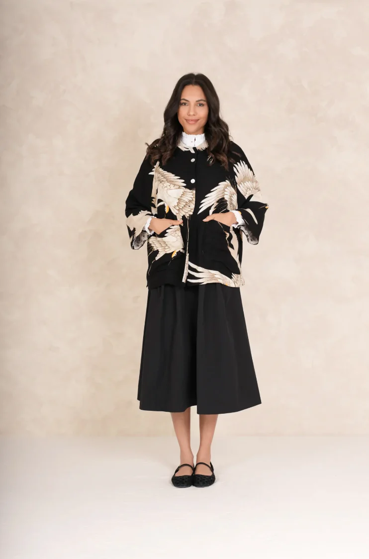 One Hundred Stars Short Linen Jacket in Black Stork - LINSTOBLK - Image 2