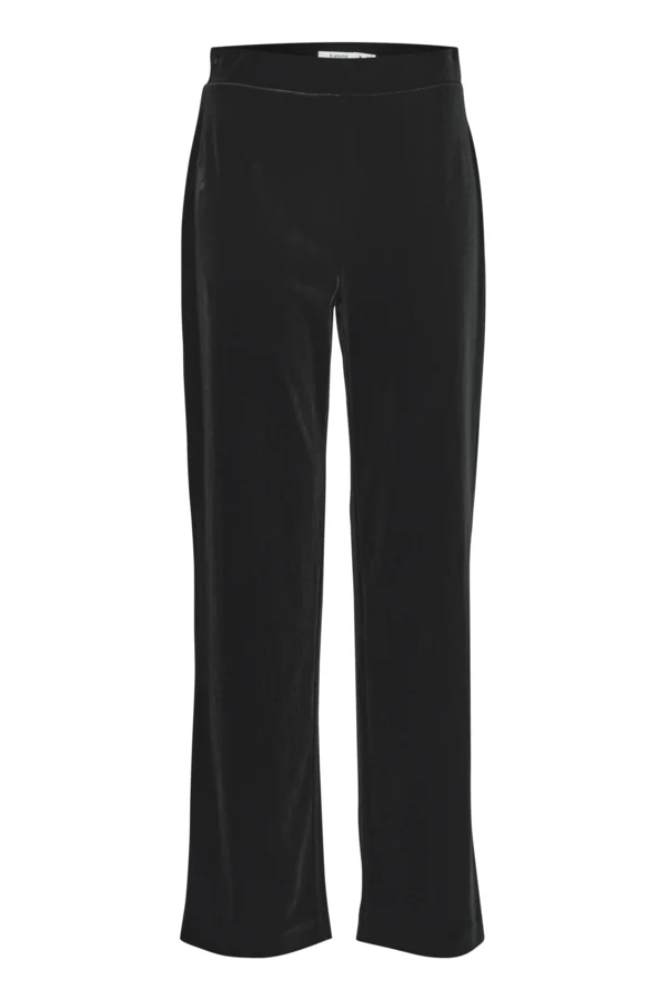 PERLINA Velvet Straight Leg Velvet Trousers in Black - Image 7