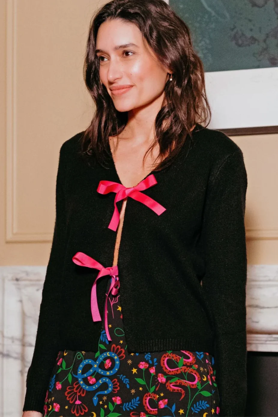 PHILY Black Cardigan With Pink Ribbon Bows - Image 2