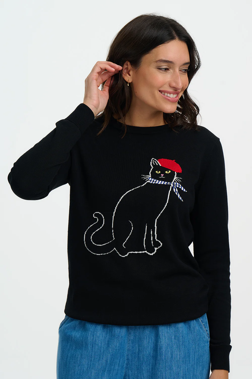 RITA French Kitty Cat Jumper in Black - Image 2