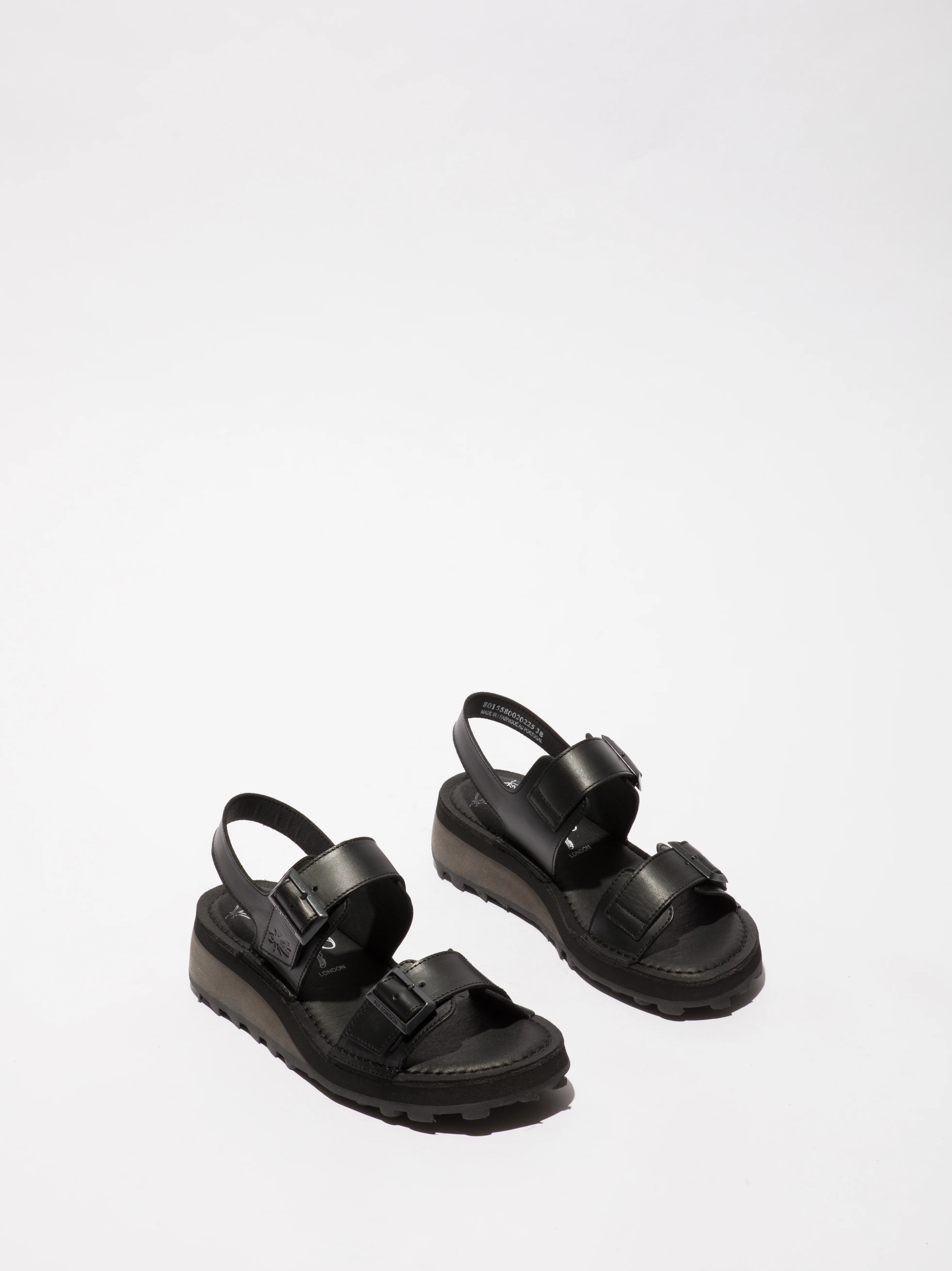 RUG Black Leather Sandals with Wedge by Fly London - HEIF558FLY - Image 3