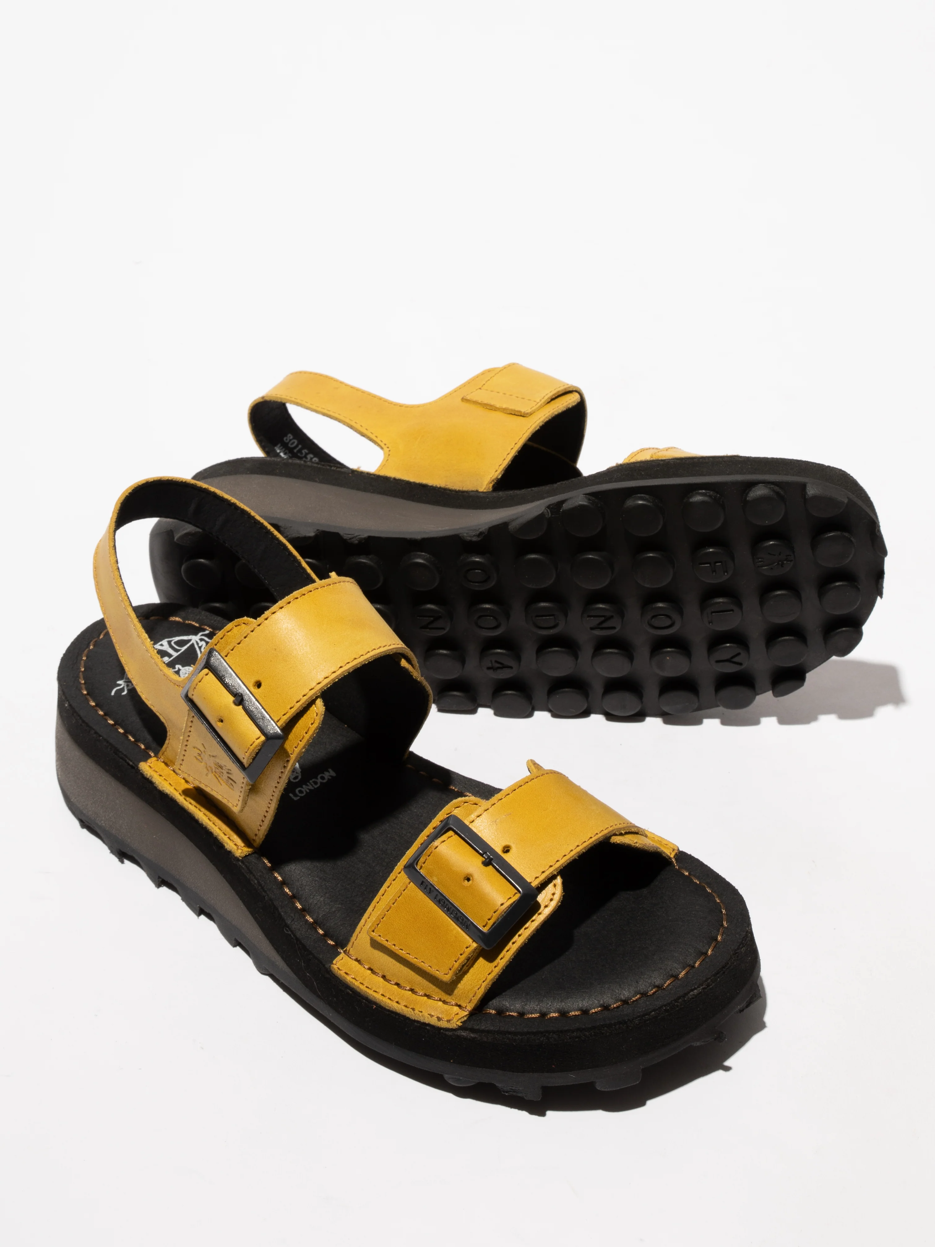 RUG Mustard Yellow Leather Sandals with Wedge by Fly London - HEIF558FLY - Image 4