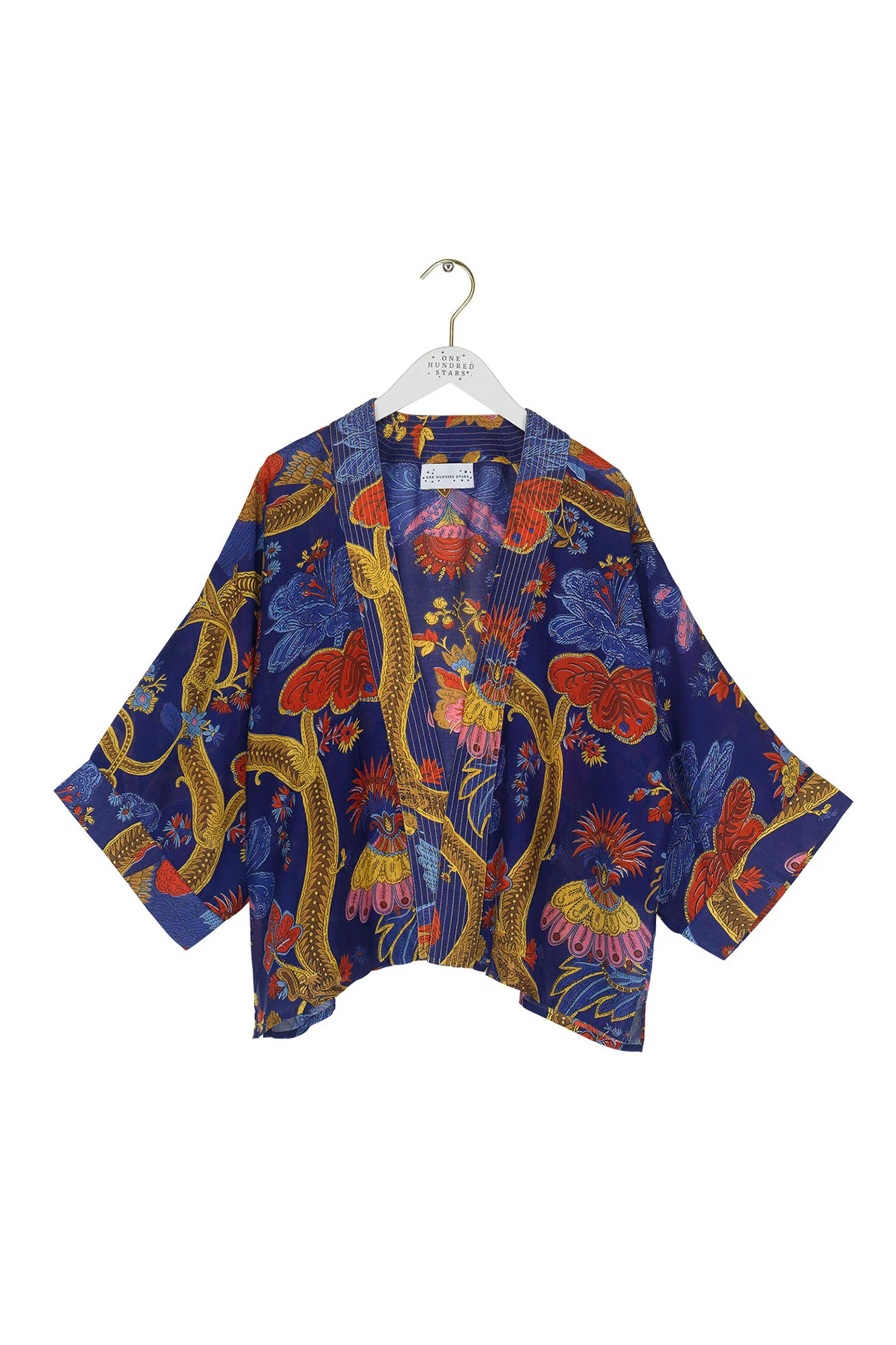 Short Kimono in Climbing Peacocks Print One Hundred Stars - KIMCPERBL - Image 5