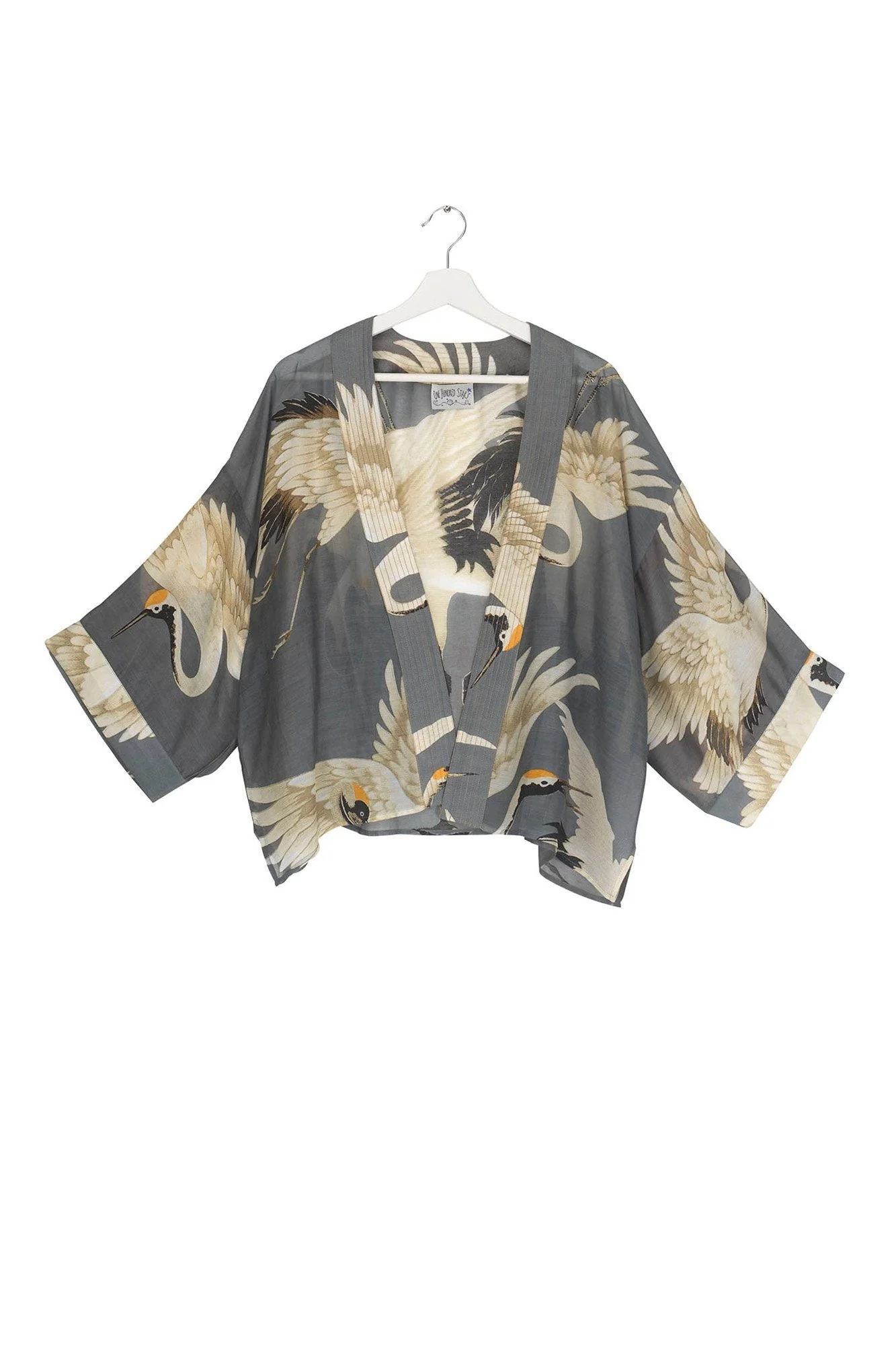 Short Lightweight Kimono in Stork Print- Slate Grey KIMSTOSLA - Image 6