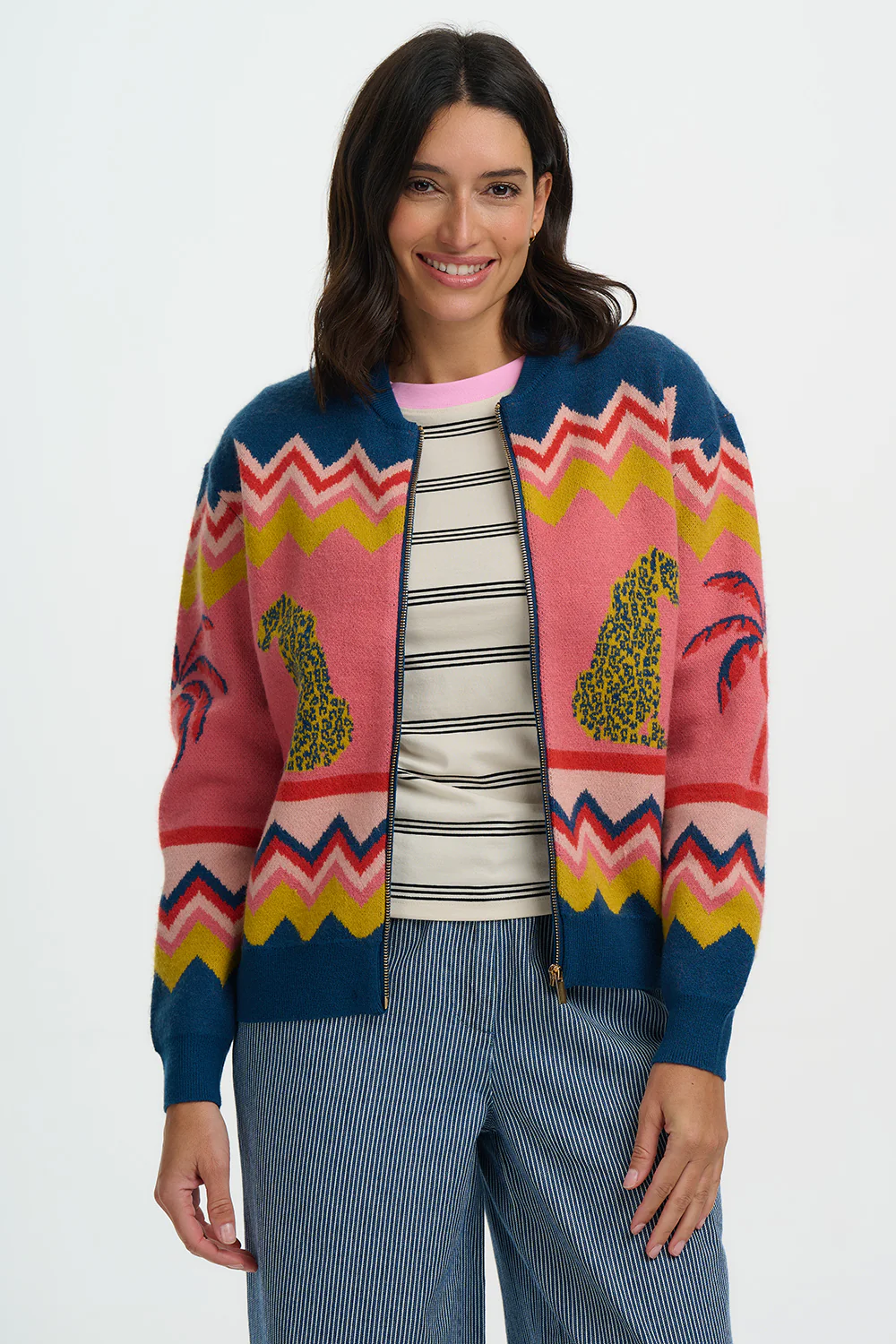 SOLANA Knitted Bomber Jacket with Leopard - Image 3