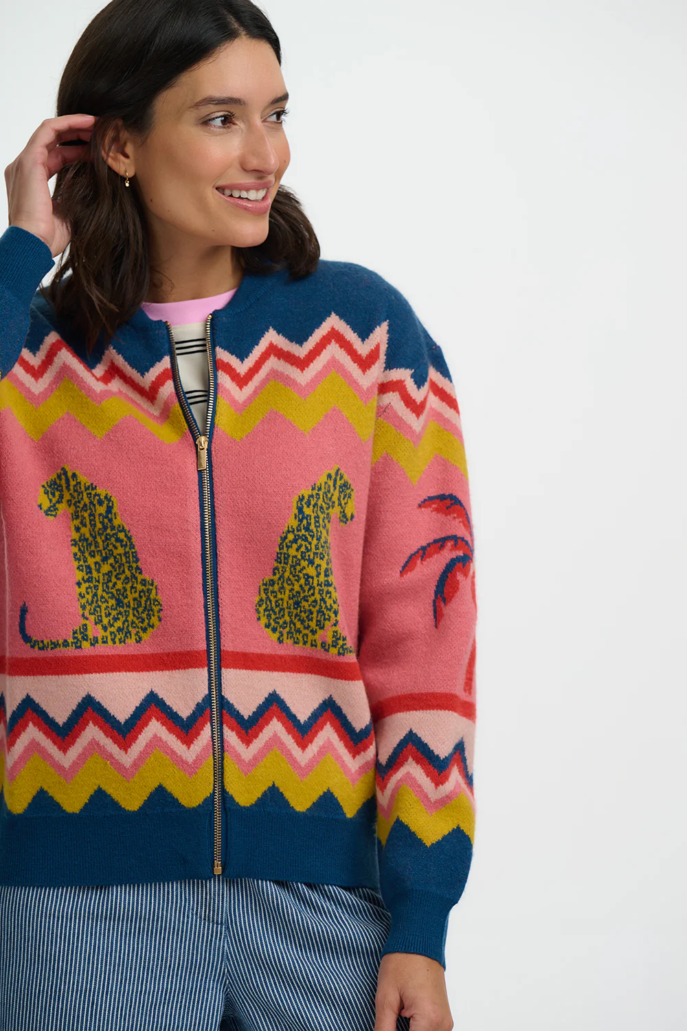SOLANA Knitted Bomber Jacket with Leopard - Image 5