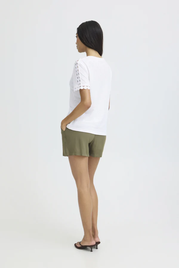 SOLTA Circle Cut Out Shoulder Linen Blend Tee in Marshmallow white - Image 8