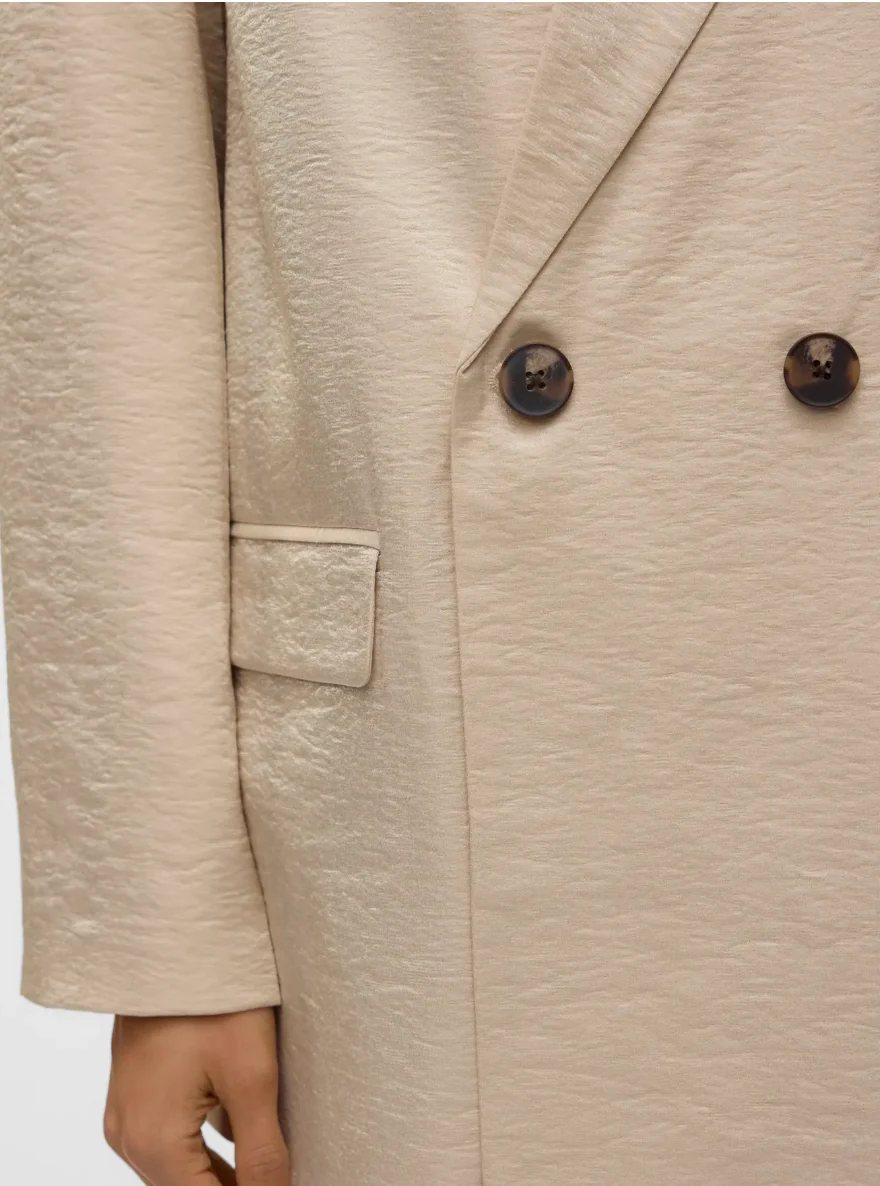LIANA Shiny Oversized Boyfriend Blazer in Oatmeal - Image 6