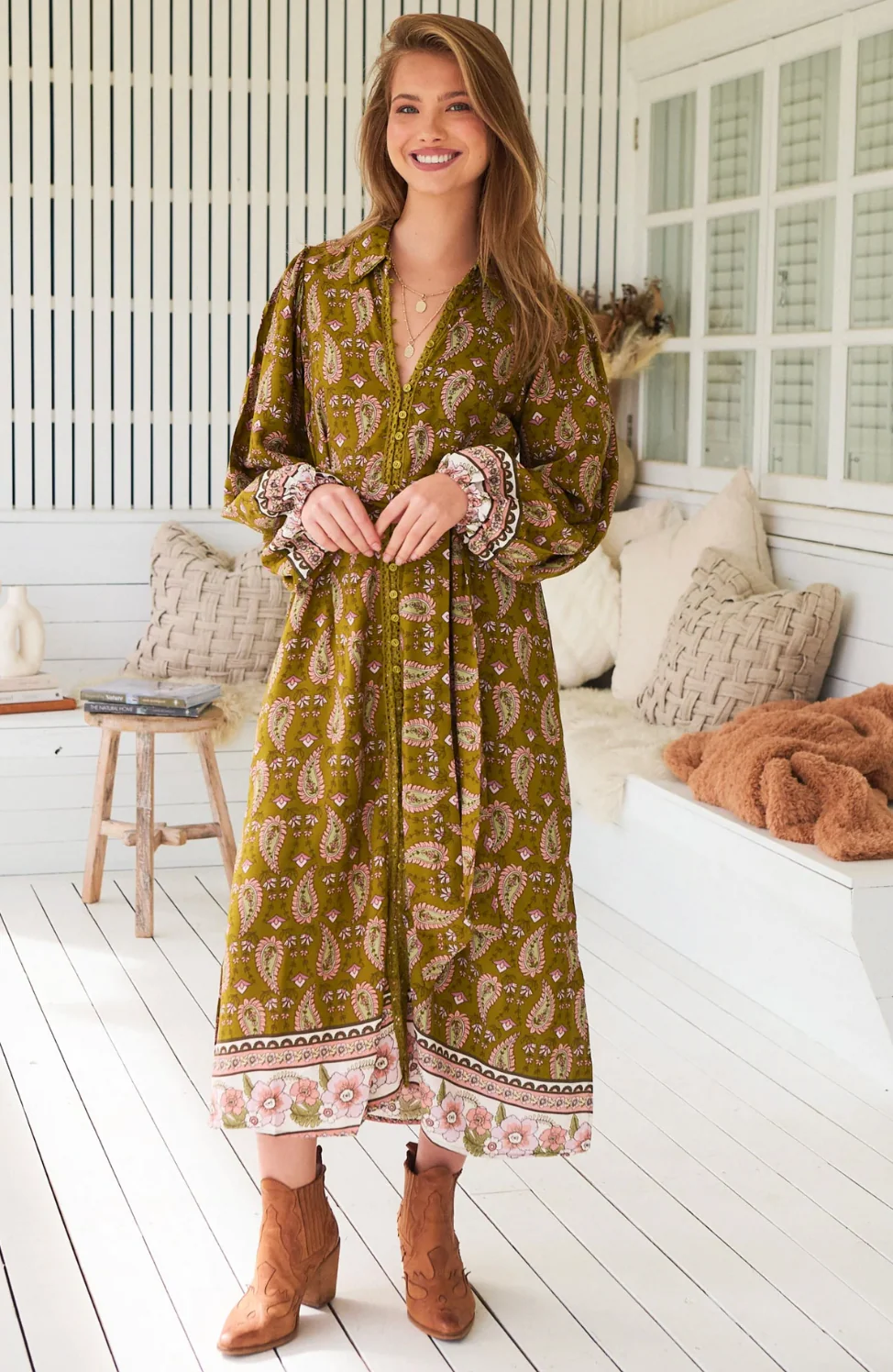 WHITNEY Dress in Mustard Gold Amalie Print - Image 4